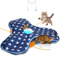 Dark Blue Rechargeable Interactive Cat Toy with Moving Concealed Feathers & Squeaky Mouse – Touch Activated Exercise Toy