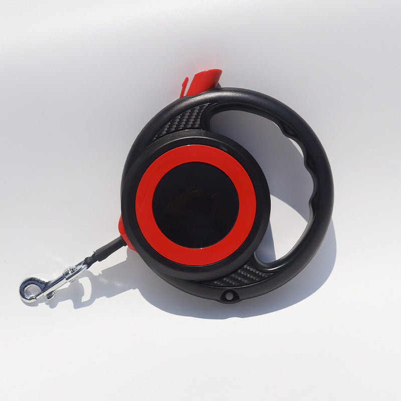 Black-Red Heavy Duty Retractable Dog Leash – Ergonomic Wide Handle, Automatic Tangle-Free Extending Lead, Carbon Fiber Texture