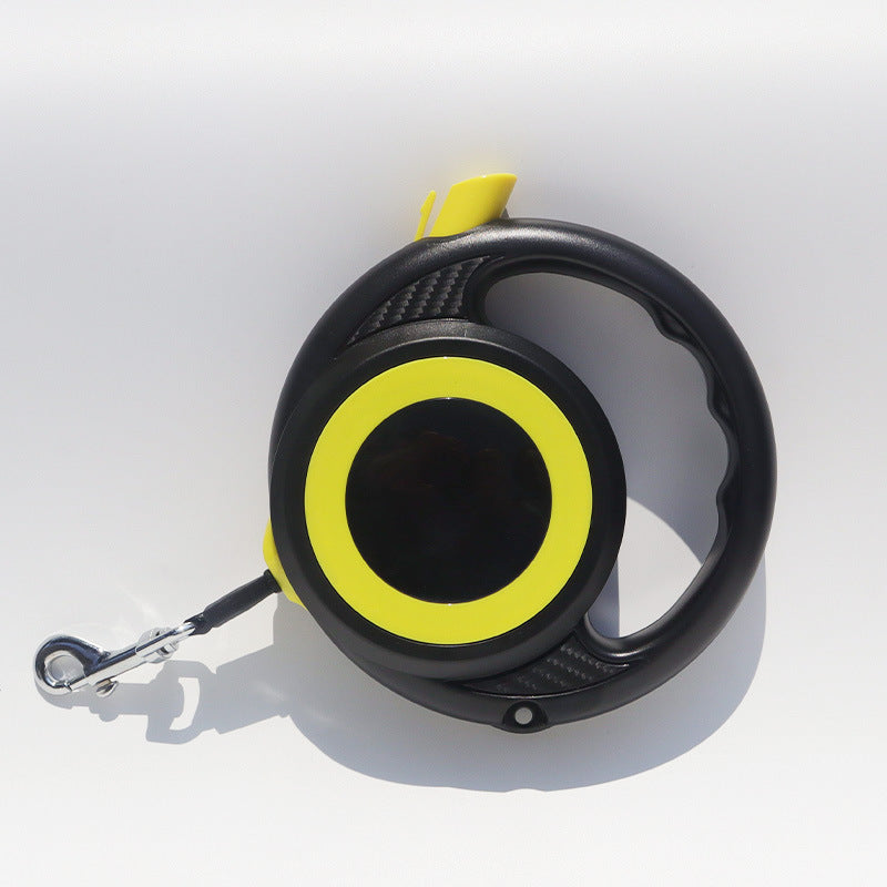 Black-Yellow Heavy Duty Retractable Dog Leash – Ergonomic Wide Handle, Automatic Tangle-Free Extending Lead, Carbon Fiber Texture