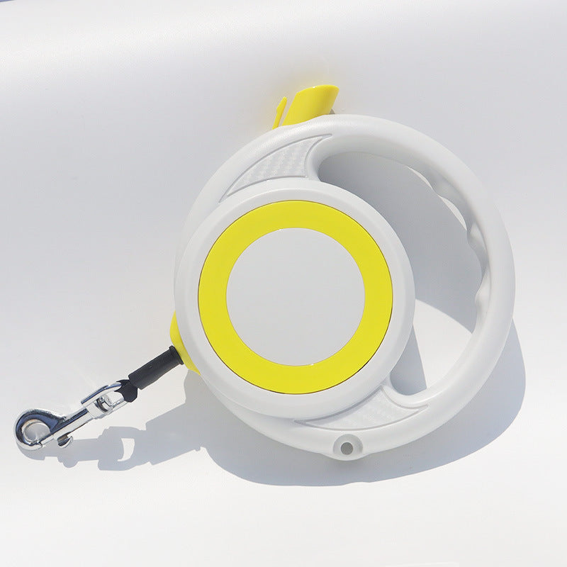 Yellow-White Heavy Duty Retractable Dog Leash – Ergonomic Wide Handle, Automatic Tangle-Free Extending Lead, Carbon Fiber Texture