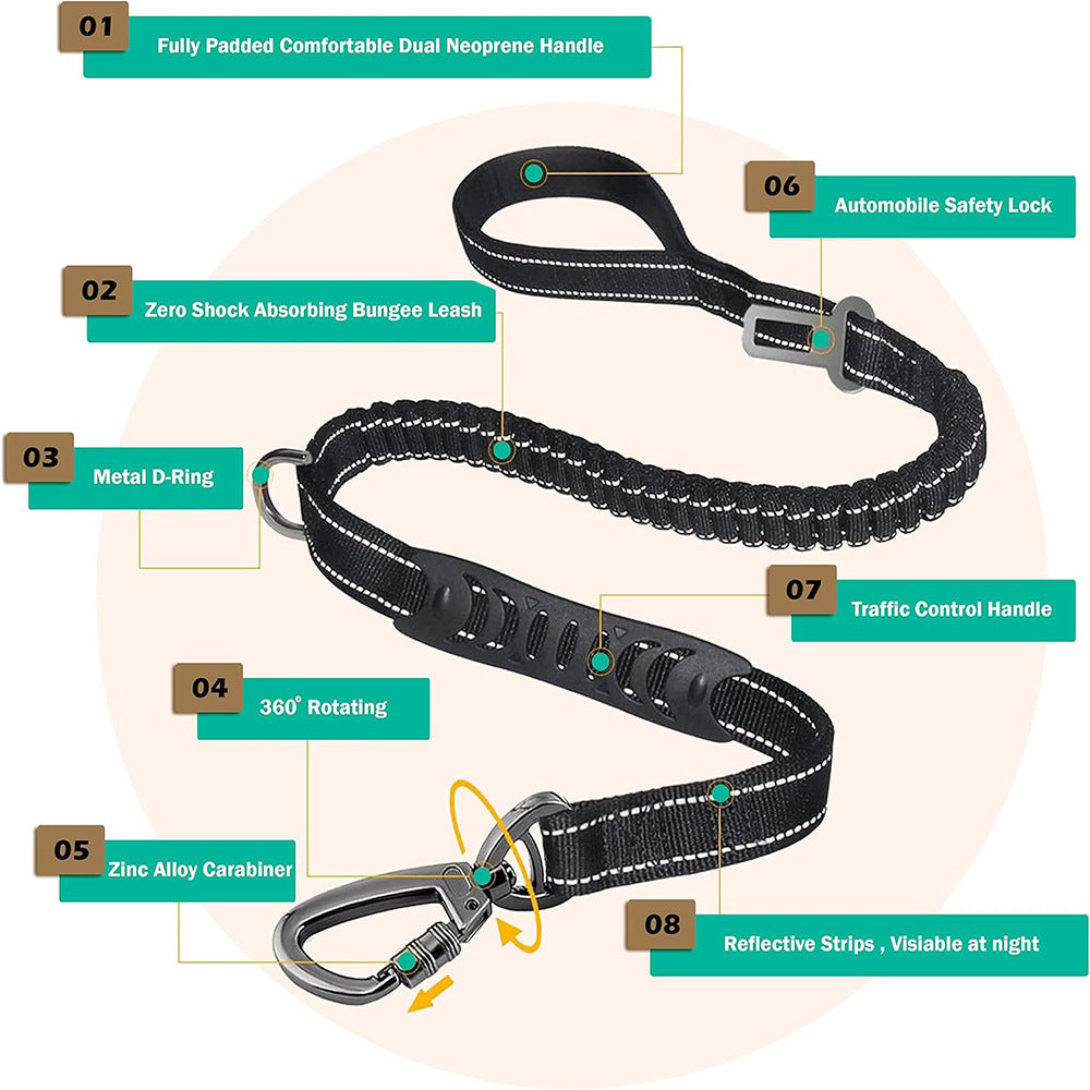 Blue Heavy Duty Elastic Bungee Dog Leash | Anti-Pull Safety Shock Absorber | Multi-Functional Training Lead for Medium to Large Dogs