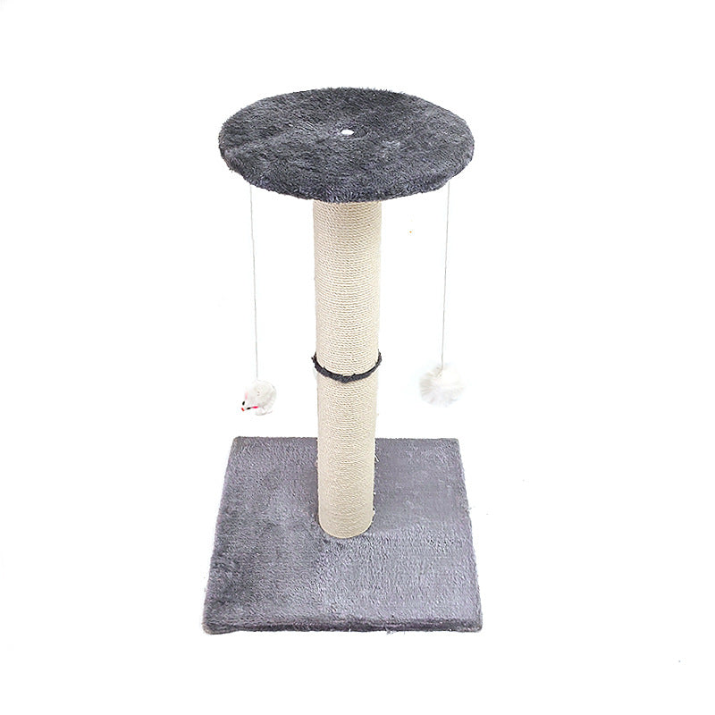 Grey Cat Climbing Frame with Sisal Scratching Post, Resting Platform & Hanging Pom-Pom Toys – Floor Standing Cat Tree for Indoor Cats