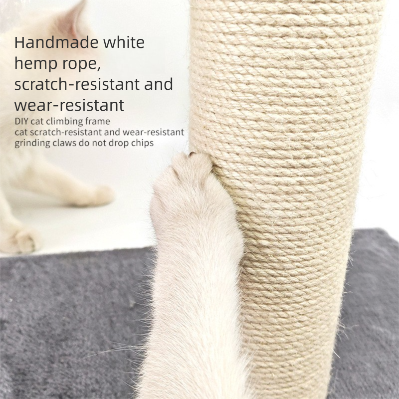 Grey Cat Climbing Frame with Sisal Scratching Post, Resting Platform & Hanging Pom-Pom Toys – Floor Standing Cat Tree for Indoor Cats