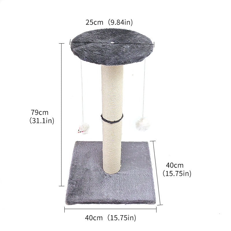 Grey Cat Climbing Frame with Sisal Scratching Post, Resting Platform & Hanging Pom-Pom Toys – Floor Standing Cat Tree for Indoor Cats