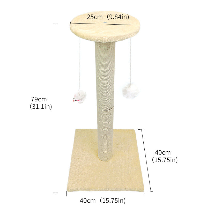 Beige Cat Climbing Frame with Sisal Scratching Post, Resting Platform & Hanging Pom-Pom Toys – Floor Standing Cat Tree for Indoor Cats