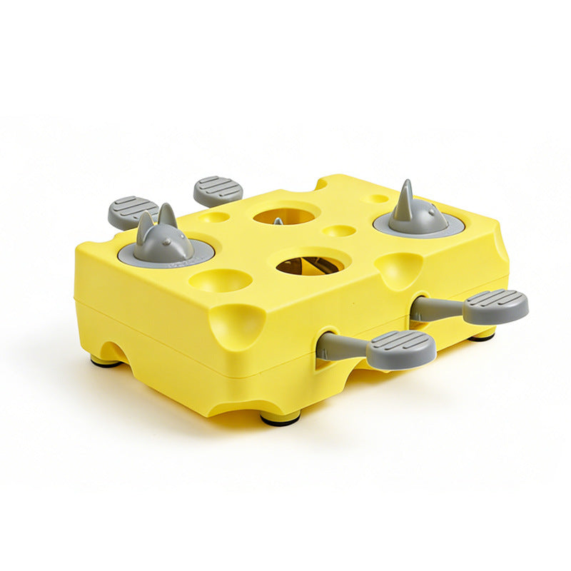 Yellow Cheese Whack-a-Mole Cat Toy – Interactive Treat Dispenser & Snack Feeder, ABS Puzzle Toy with Non-Slip Base for Indoor Cats