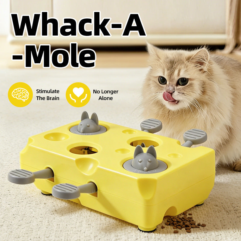 Yellow Cheese Whack-a-Mole Cat Toy – Interactive Treat Dispenser & Snack Feeder, ABS Puzzle Toy with Non-Slip Base for Indoor Cats