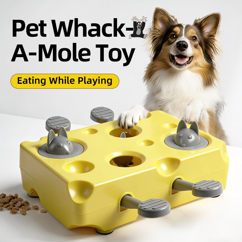 Yellow Cheese Whack-a-Mole Cat Toy – Interactive Treat Dispenser & Snack Feeder, ABS Puzzle Toy with Non-Slip Base for Indoor Cats