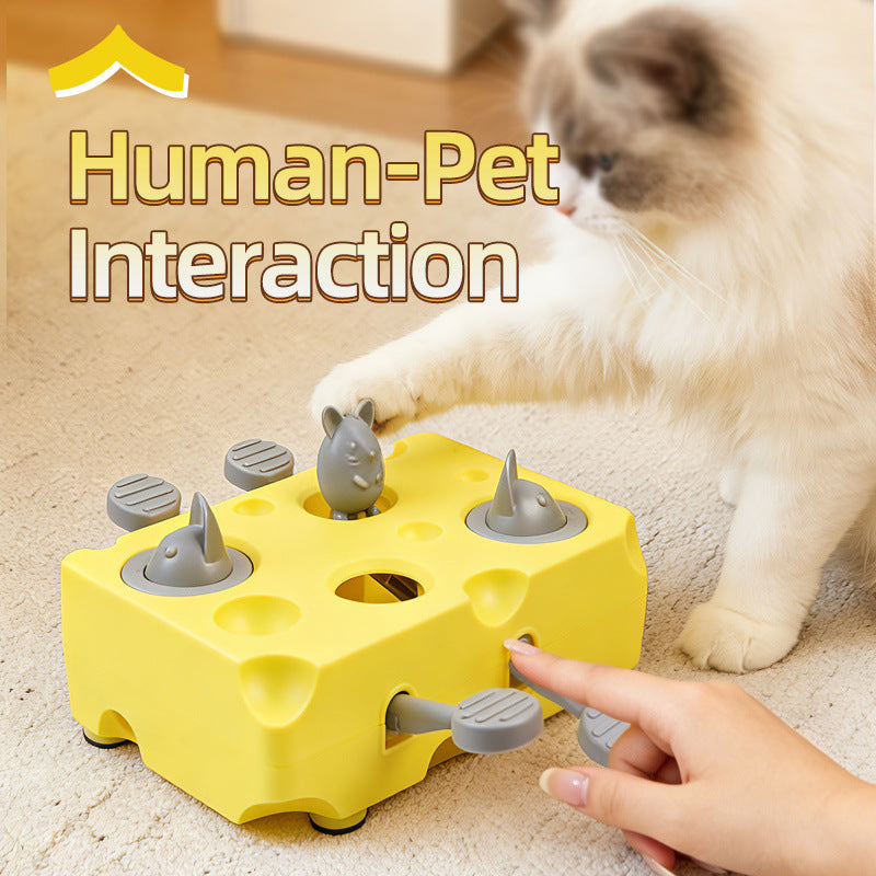 Yellow Cheese Whack-a-Mole Cat Toy – Interactive Treat Dispenser & Snack Feeder, ABS Puzzle Toy with Non-Slip Base for Indoor Cats