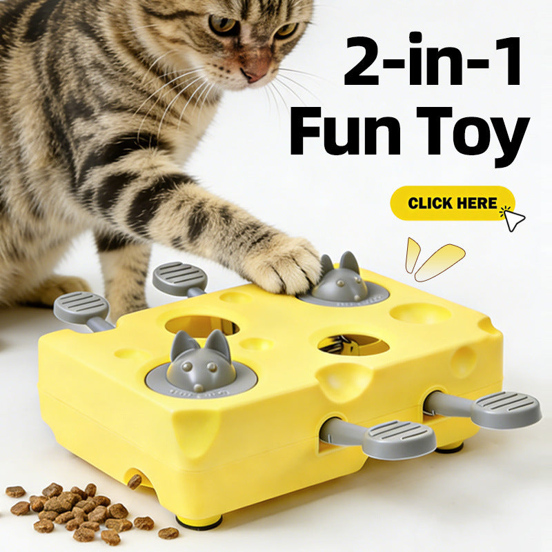 Yellow Cheese Whack-a-Mole Cat Toy – Interactive Treat Dispenser & Snack Feeder, ABS Puzzle Toy with Non-Slip Base for Indoor Cats