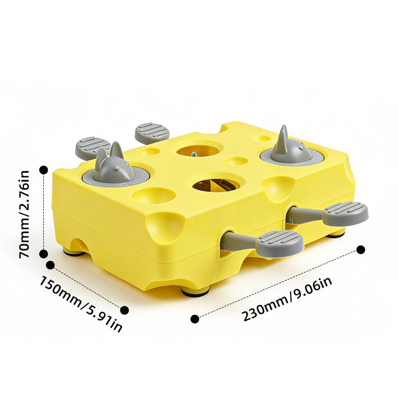 Yellow Cheese Whack-a-Mole Cat Toy – Interactive Treat Dispenser & Snack Feeder, ABS Puzzle Toy with Non-Slip Base for Indoor Cats