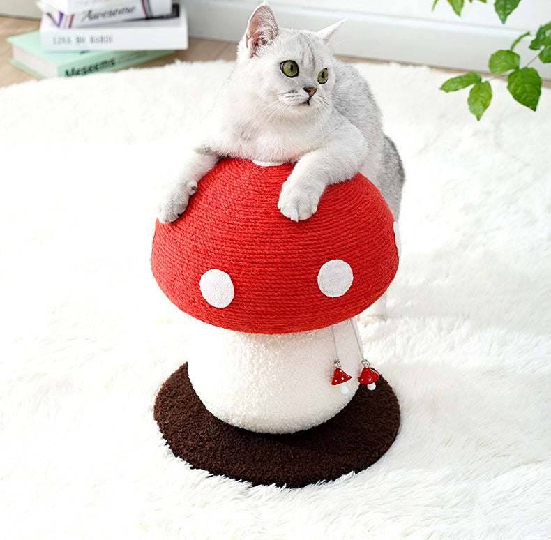 Red Mushroom Cat Tree with Sisal Scratching Post – Large Vertical Cat Climber with Hanging Toys, Indoor Cat Furniture, 340 x 280mm
