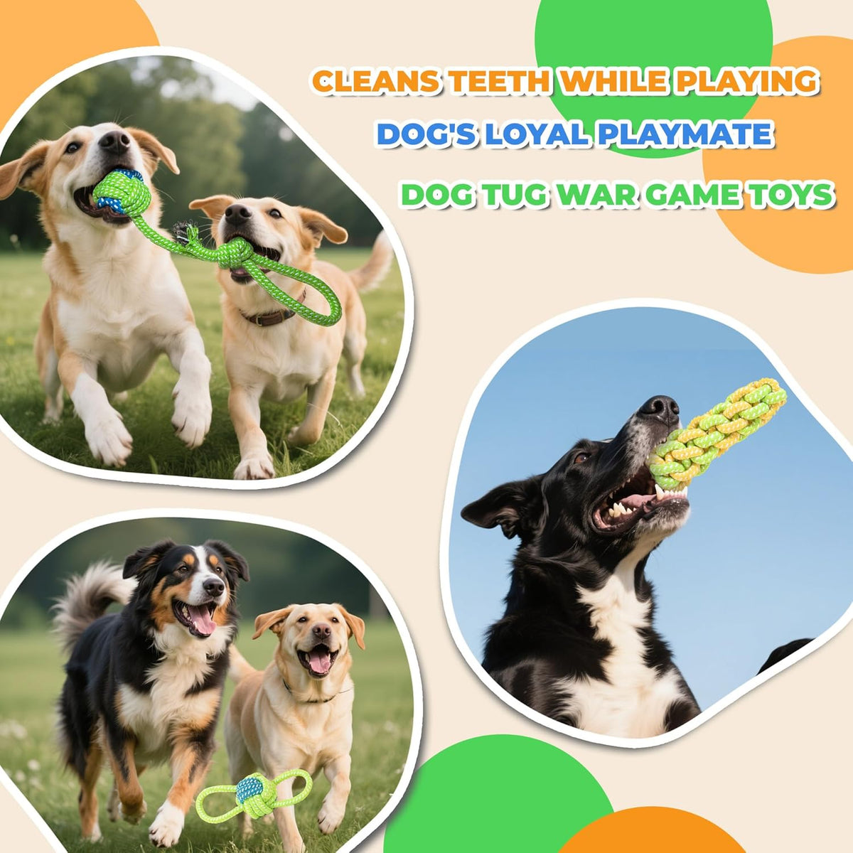 7-Piece Green Cotton Rope Dog Toy Set – Washable Knotted Ball & Tug Toys, Durable Interactive Teeth-Cleaning Toys for Dogs & Cats