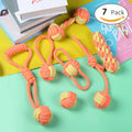 7-Piece Orange-Yellow Cotton Rope Dog Toy Set – Washable Knotted Ball & Tug Toys, Durable Interactive Teeth-Cleaning Toys for Dogs & Cats