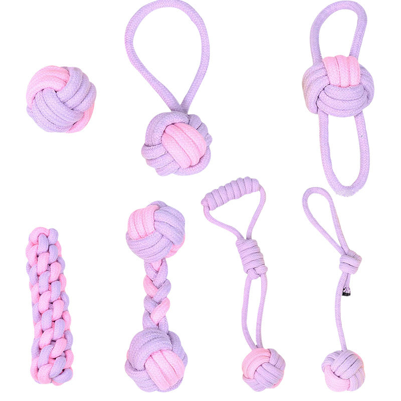 7-Piece Purple & Pink Cotton Rope Dog Toy Set – Washable Knotted Ball & Tug Toys, Durable Interactive Teeth-Cleaning Toys for Dogs & Cats