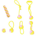 7-Piece Yellow & Pink Cotton Rope Dog Toy Set – Washable Knotted Ball & Tug Toys, Durable Interactive Teeth-Cleaning Toys for Dogs & Cats