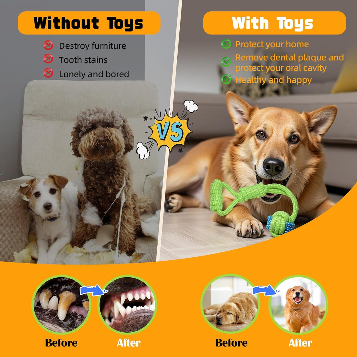 7-Piece Yellow & Pink Cotton Rope Dog Toy Set – Washable Knotted Ball & Tug Toys, Durable Interactive Teeth-Cleaning Toys for Dogs & Cats