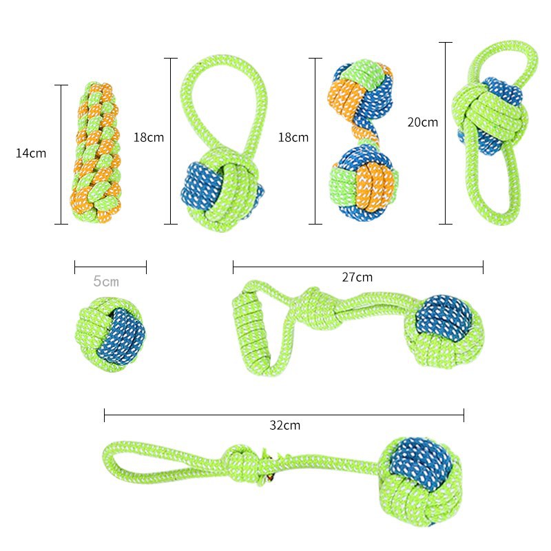 7-Piece Red & Green Cotton Rope Dog Toy Set – Washable Knotted Ball & Tug Toys, Durable Interactive Teeth-Cleaning Toys for Dogs & Cats