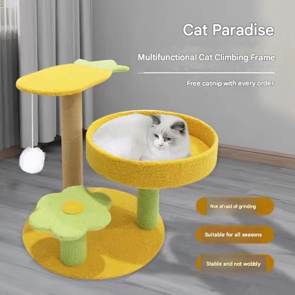Green Cactus Pineapple Cat Tree with Scratching Post & Cozy Perch - Multi-Level Cat Tower with Flower Platform and Hanging Ball for Indoor Cats