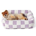 50x48x15 CM Cute Square Plush Pet Bed with Removable Cover & 5 Bolsters Support - Purple Plaid Machine Washable Calming Dog & Cat Sofa