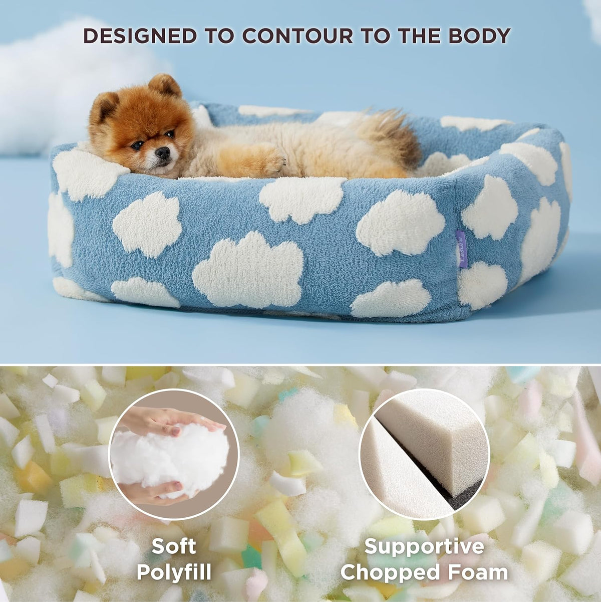 50x48x15 CM Cute Square Plush Pet Bed with Removable Cover & 5 Bolsters Support - Purple Plaid Machine Washable Calming Dog & Cat Sofa
