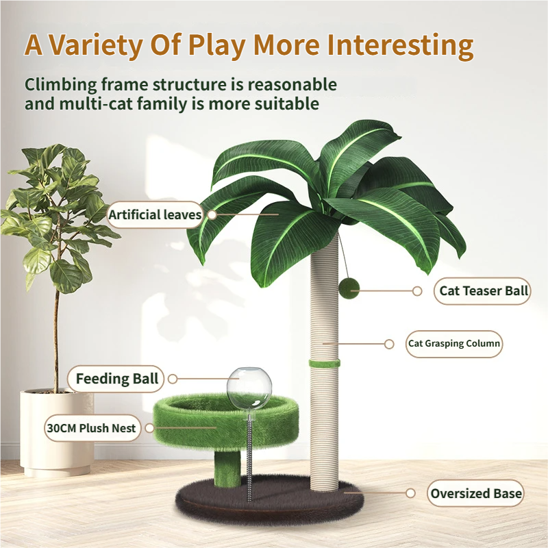 Large Multi-Functional Cat Tree & Activity Tower – 70cm Sisal Scratching Post, 31cm Plush Condo & Interactive Wobbling Feeder