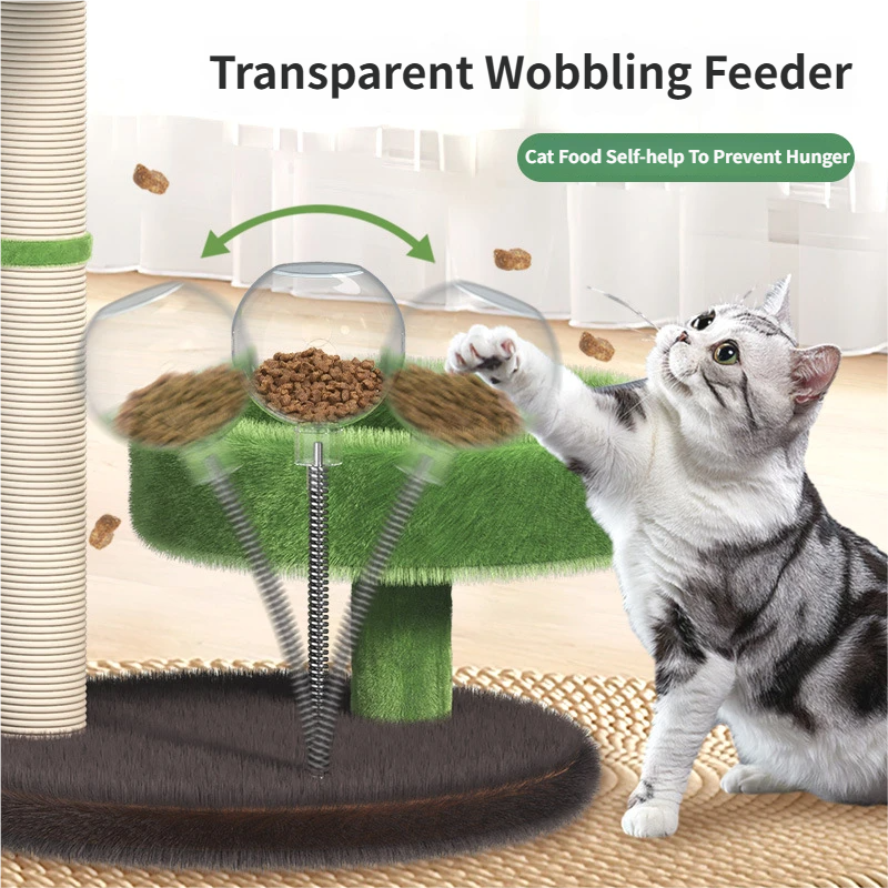 Large Multi-Functional Cat Tree & Activity Tower – 70cm Sisal Scratching Post, 31cm Plush Condo & Interactive Wobbling Feeder