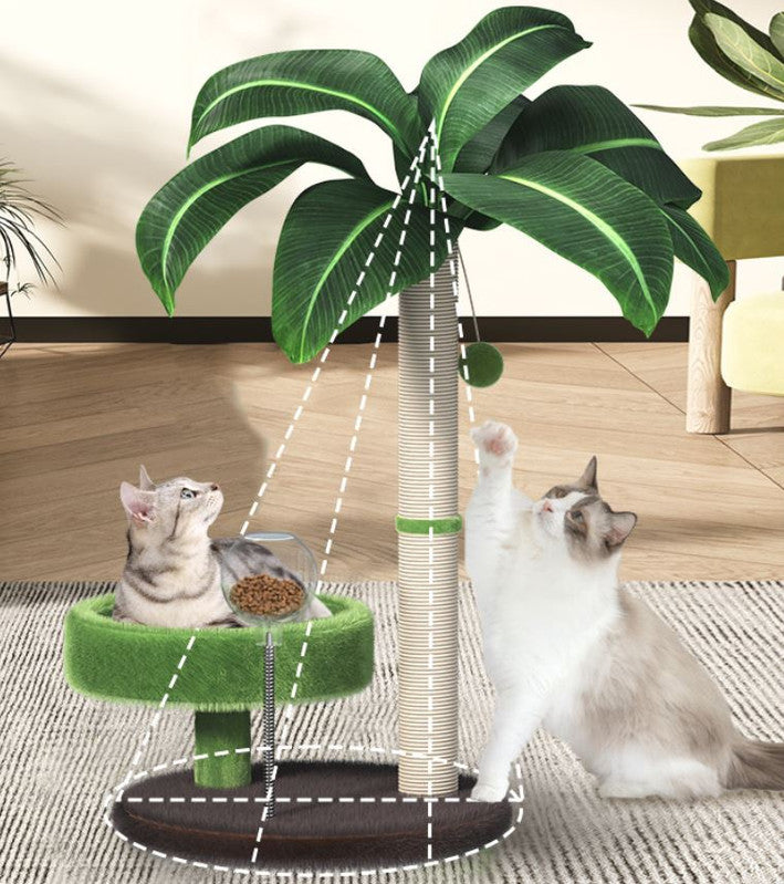Large Multi-Functional Cat Tree & Activity Tower – 70cm Sisal Scratching Post, 31cm Plush Condo & Interactive Wobbling Feeder