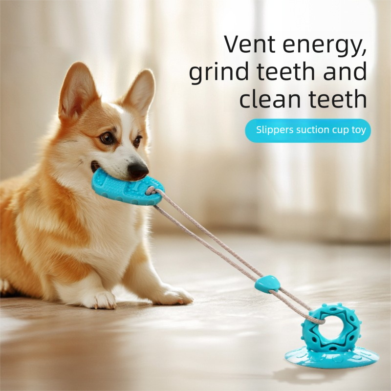 Blue Slipper-Style Dog Chew Toy with Suction Cup – Durable Chew-Resistant Teether for Mental Stimulation & Independent Play
