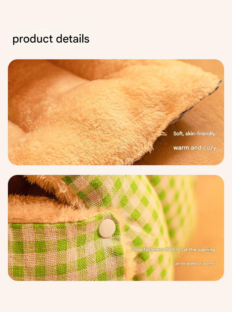 Orange Plaid Cat Cave Bed – Warm Enclosed Cat House, Cozy Semi-Enclosed Nest, PP Cotton Filling, Washable, Small Dog Bed – Size M