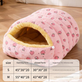 Pink Plaid Cat Cave Bed – Warm Enclosed Cat House, Cozy Semi-Enclosed Nest, PP Cotton Filling, Washable, Small Dog Bed – Size S