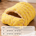 Yellow Plaid Cat Cave Bed – Warm Enclosed Cat House, Cozy Semi-Enclosed Nest, PP Cotton Filling, Washable, Small Dog Bed – Size S