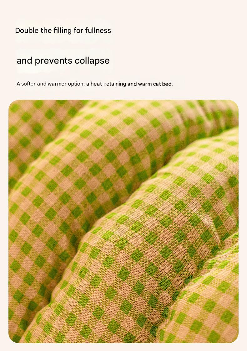 Yellow Plaid Cat Cave Bed – Warm Enclosed Cat House, Cozy Semi-Enclosed Nest, PP Cotton Filling, Washable, Small Dog Bed – Size S