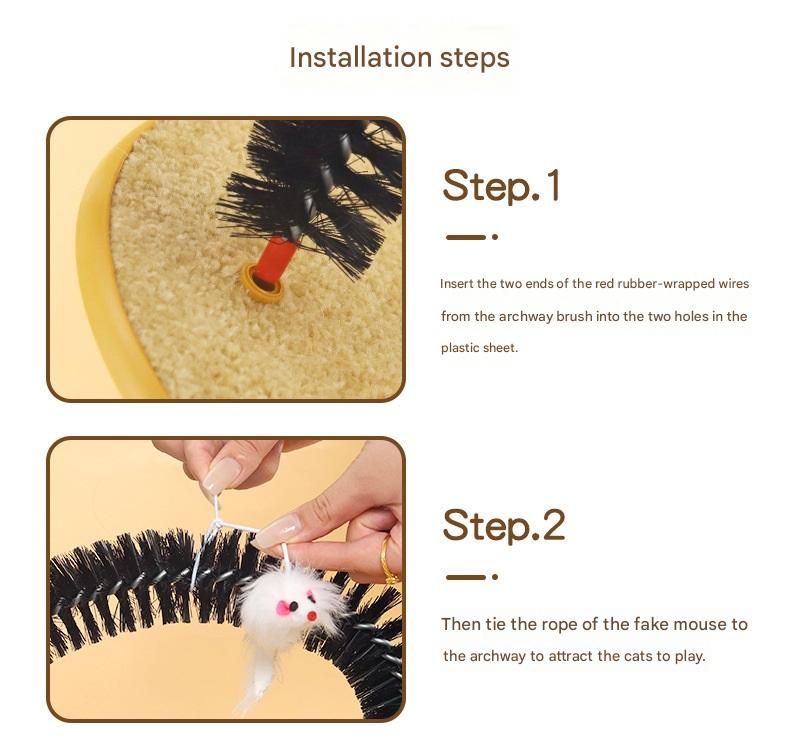 Arched Cat Grooming Brush & Scratcher with Hanging Mouse Toy – Self-Massage Arch, PVC Bristles, Plush Non-Slip Base for Cats