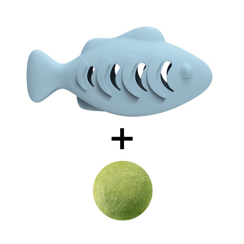 2-Piece Blue Fish-Shaped Silicone Cat Toy with Catnip – Interactive Dental Care & Hairball Relief, BPA-Free Food-Grade