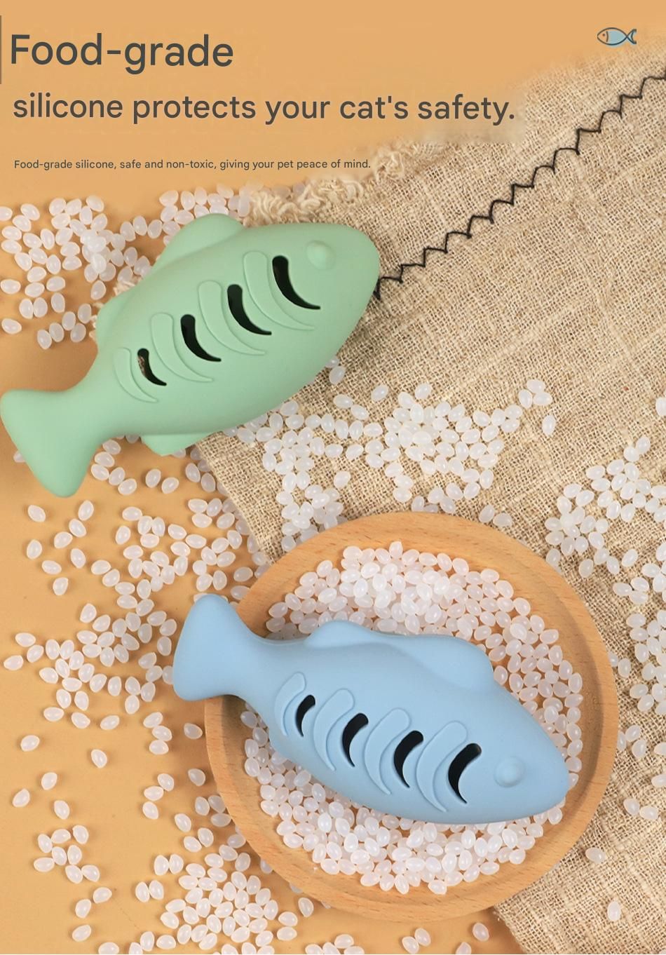 2-Piece Blue Fish-Shaped Silicone Cat Toy with Catnip – Interactive Dental Care & Hairball Relief, BPA-Free Food-Grade