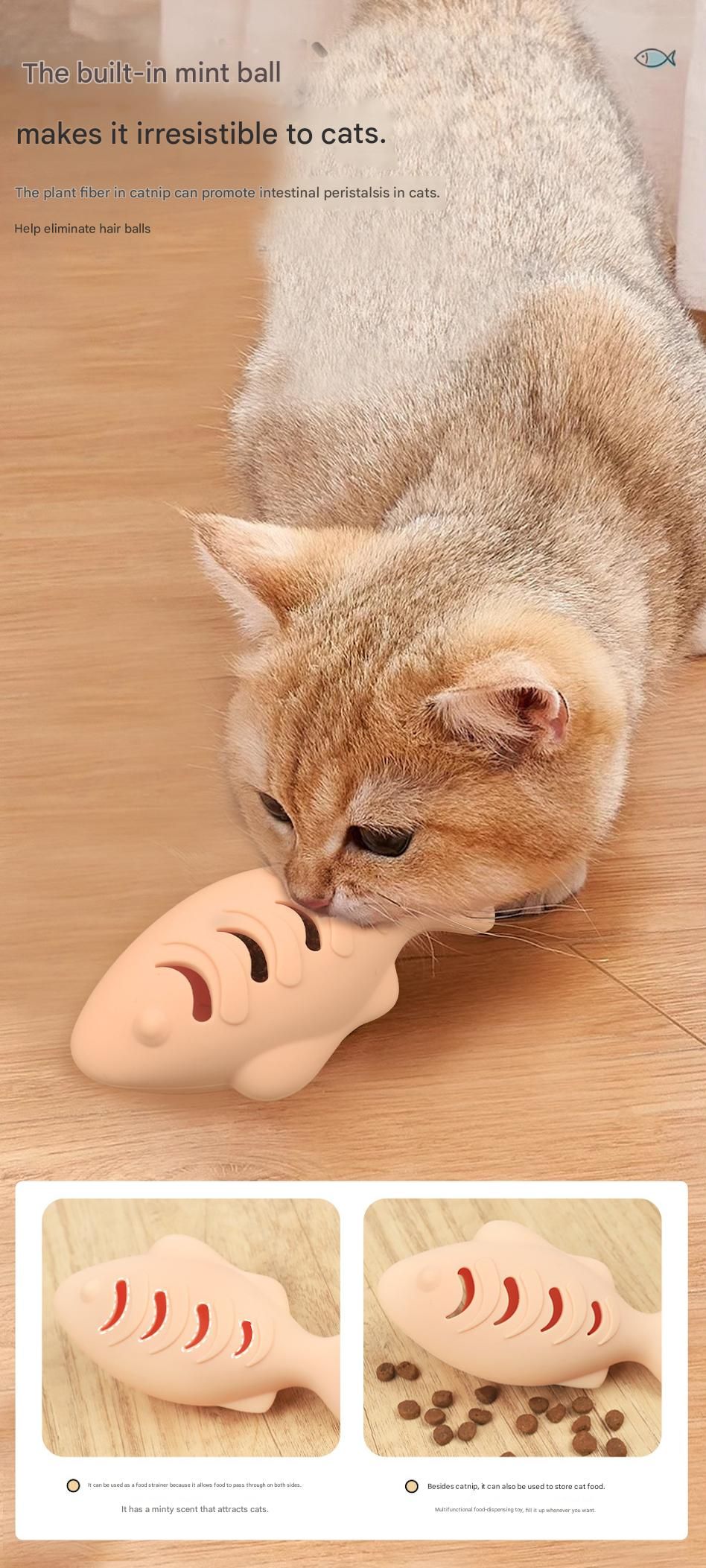 2-Piece Fish-Shaped Silicone Cat Toy with Catnip – Interactive Dental Care & Hairball Relief, BPA-Free Food-Grade