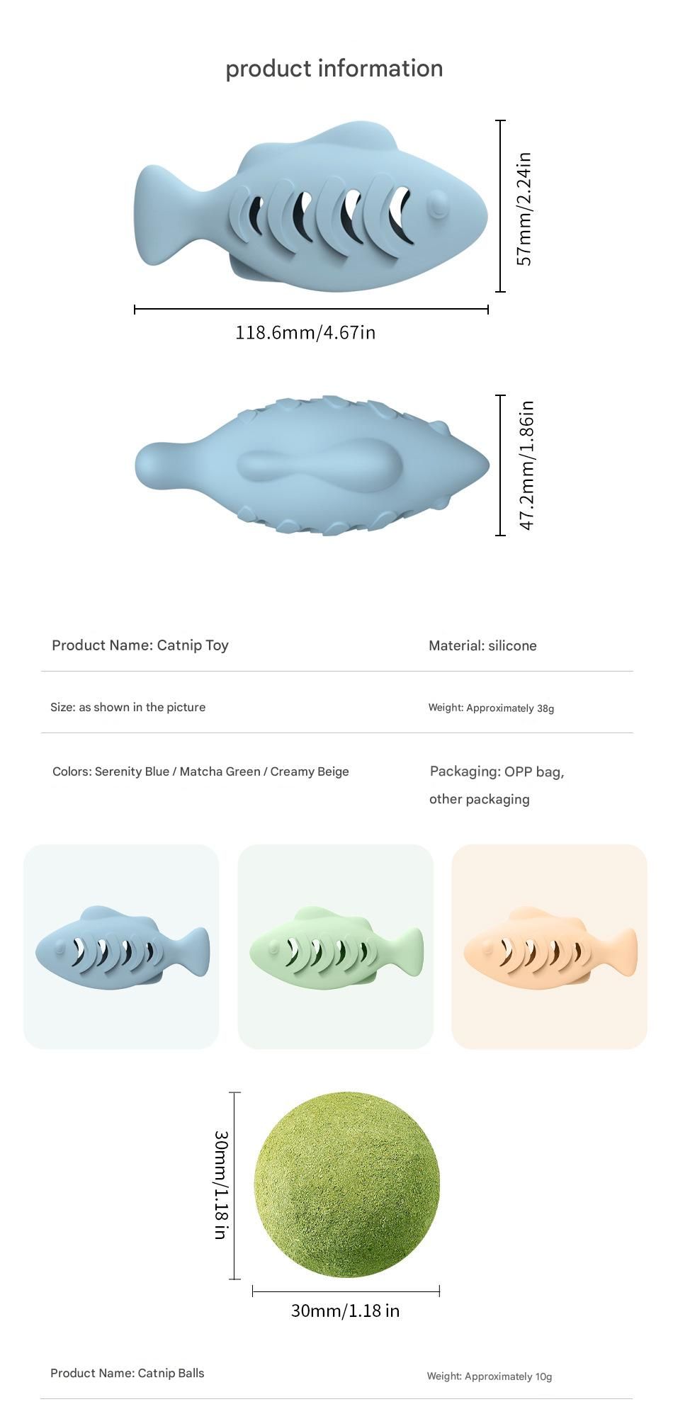 3-Piece Fish-Shaped Silicone Cat Toy with Catnip – Interactive Dental Care & Hairball Relief, BPA-Free Food-Grade