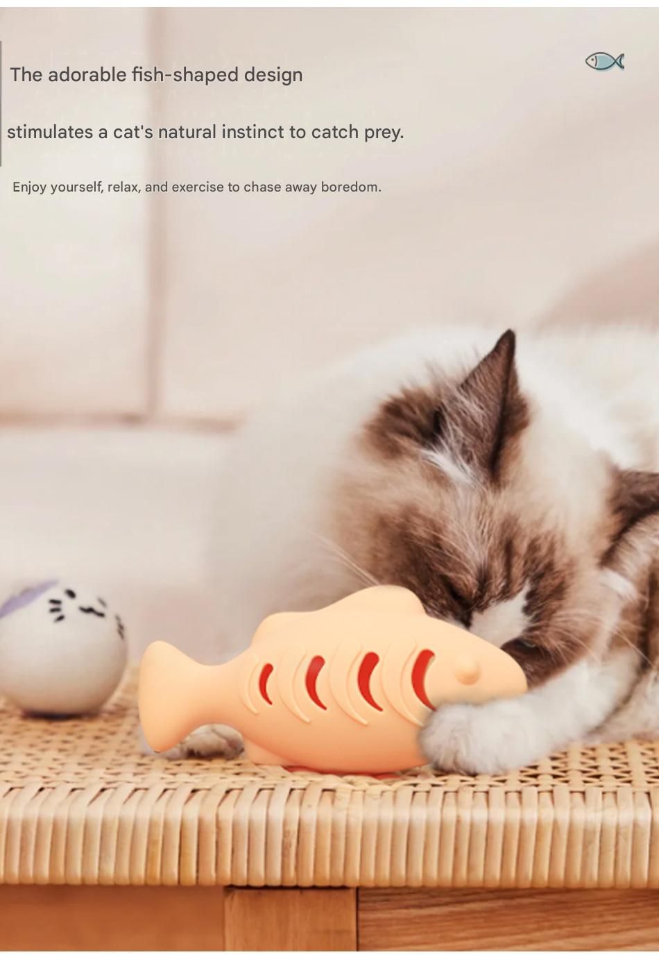 3-Piece Fish-Shaped Silicone Cat Toy with Catnip – Interactive Dental Care & Hairball Relief, BPA-Free Food-Grade