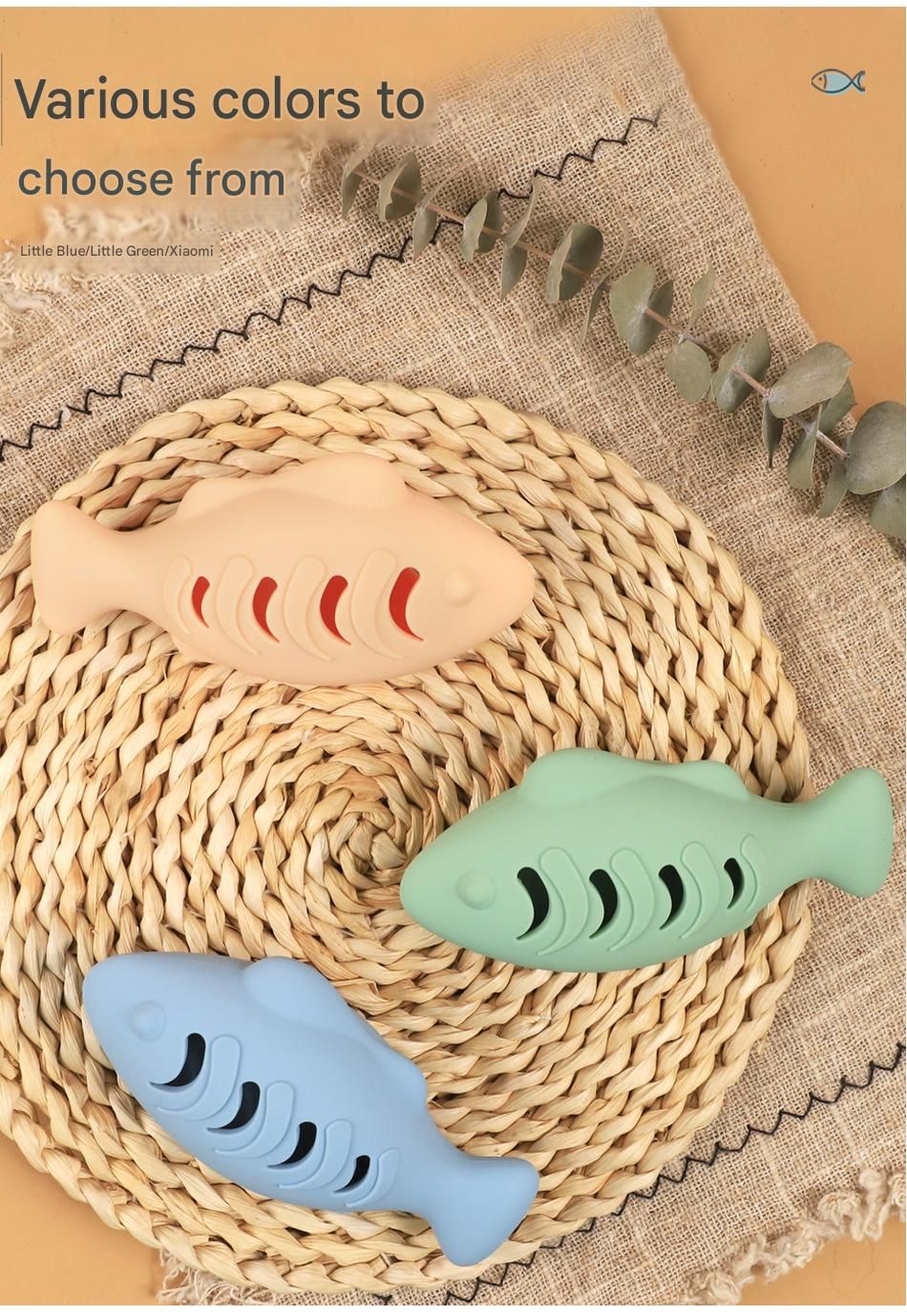 3-Piece Fish-Shaped Silicone Cat Toy with Catnip – Interactive Dental Care & Hairball Relief, BPA-Free Food-Grade