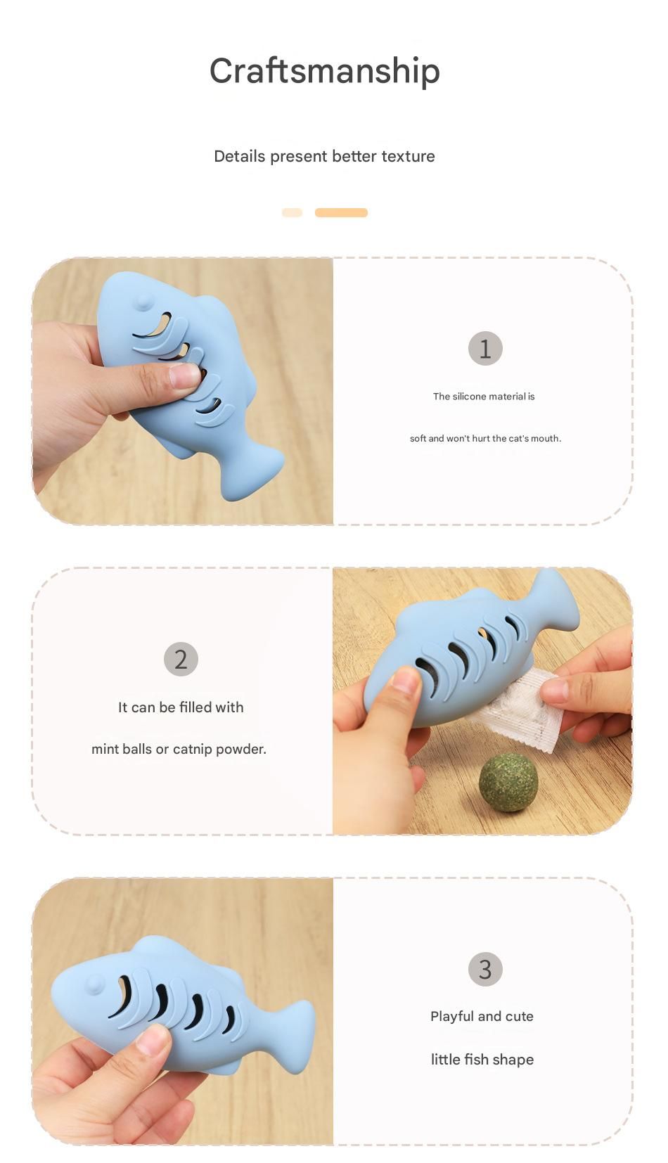 3-Piece Fish-Shaped Silicone Cat Toy with Catnip – Interactive Dental Care & Hairball Relief, BPA-Free Food-Grade