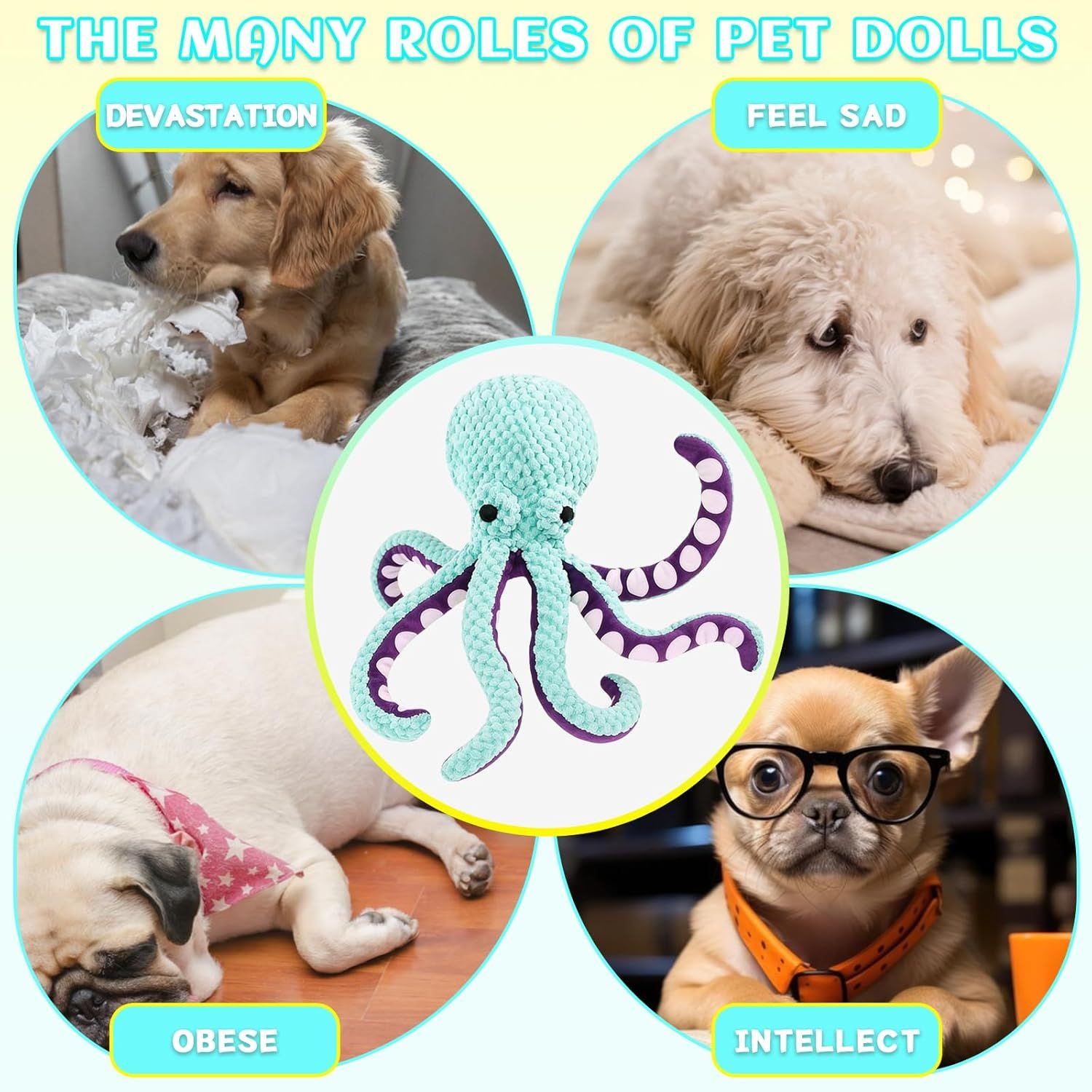 2-Pack Green Plush Octopus Dog Toys with Squeaker – Interactive Chew Toy, Durable Teeth-Cleaning & Boredom Relief, 35cm