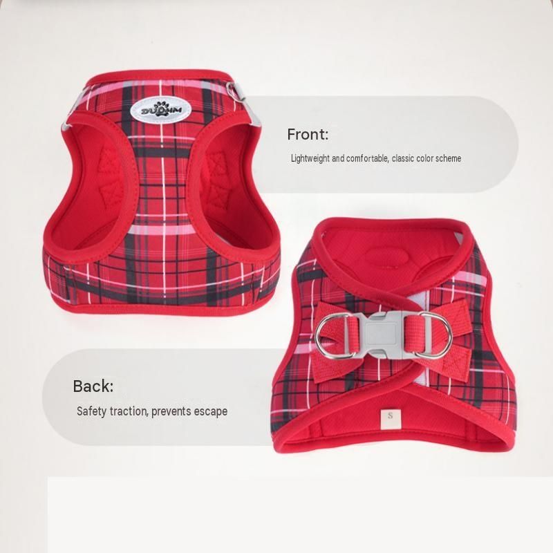 XXS Size Blue Classic Plaid Dog Harness Set- Breathable Mesh Vest and Adjustable Collar,WIith 1.5m Lead for pet, Anti-Pull Design