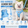 S Size Blue Classic Plaid Dog Harness Set- Breathable Mesh Vest and Adjustable Collar,WIith 1.5m Lead for pet, Anti-Pull Design