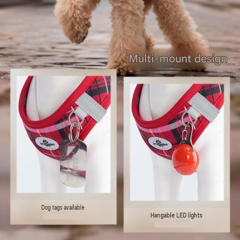 L Size Blue Classic Plaid Dog Harness Set- Breathable Mesh Vest and Adjustable Collar,WIith 1.5m Lead for pet, Anti-Pull Design