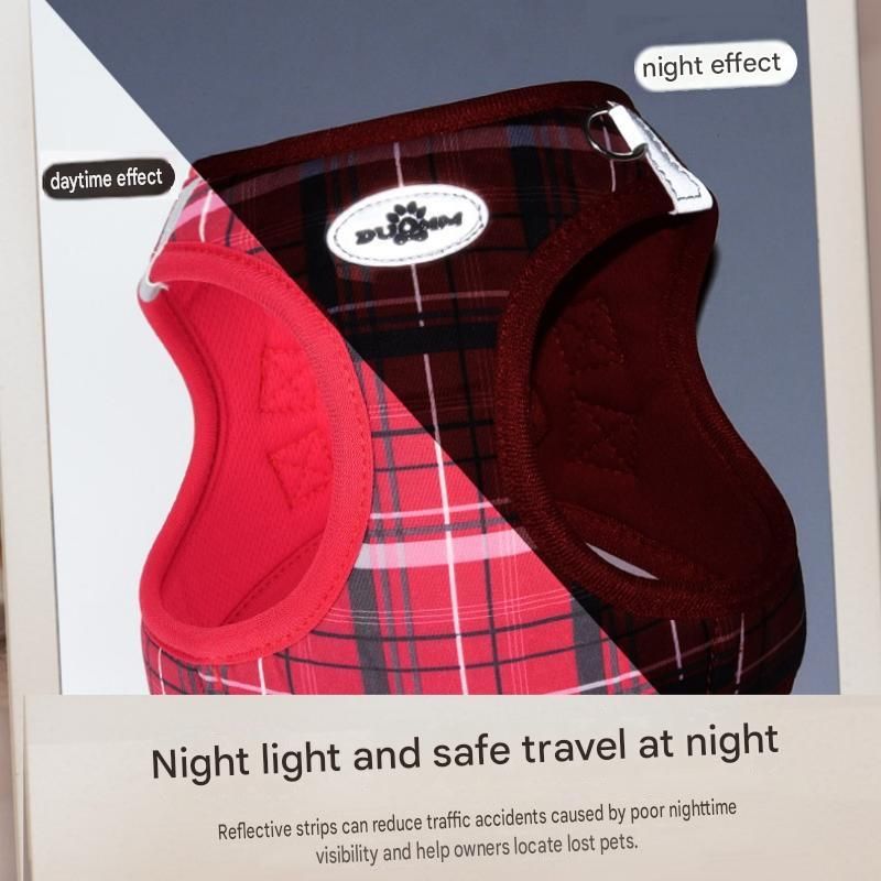 L Size Blue Classic Plaid Dog Harness Set- Breathable Mesh Vest and Adjustable Collar,WIith 1.5m Lead for pet, Anti-Pull Design