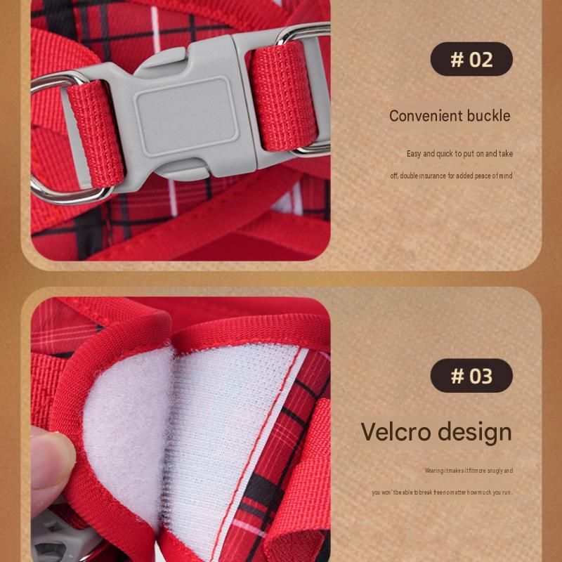 L Size Blue Classic Plaid Dog Harness Set- Breathable Mesh Vest and Adjustable Collar,WIith 1.5m Lead for pet, Anti-Pull Design