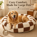 Plush Donut Pet Bed with Raised Rim & Washable Cover – Coffee Plaid, 90cm