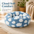 Plush Donut Pet Bed with Raised Rim & Washable Cover – Blue Cloud, 60cm