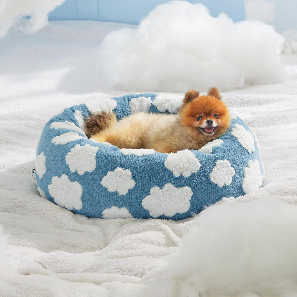 Plush Donut Pet Bed with Raised Rim & Washable Cover – Blue Cloud, 40cm
